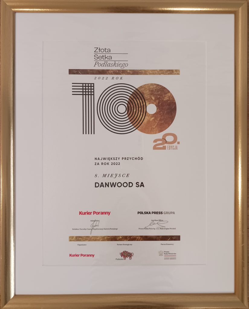 Danwood w rankingu Podlaskiej Złotej Setki Przedsiębiorstw